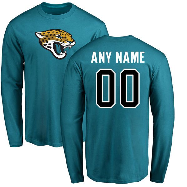 Men Jacksonville Jaguars NFL Pro Line Teal Custom Name and Number Logo Long Sleeve T-Shirt->->Sports Accessory